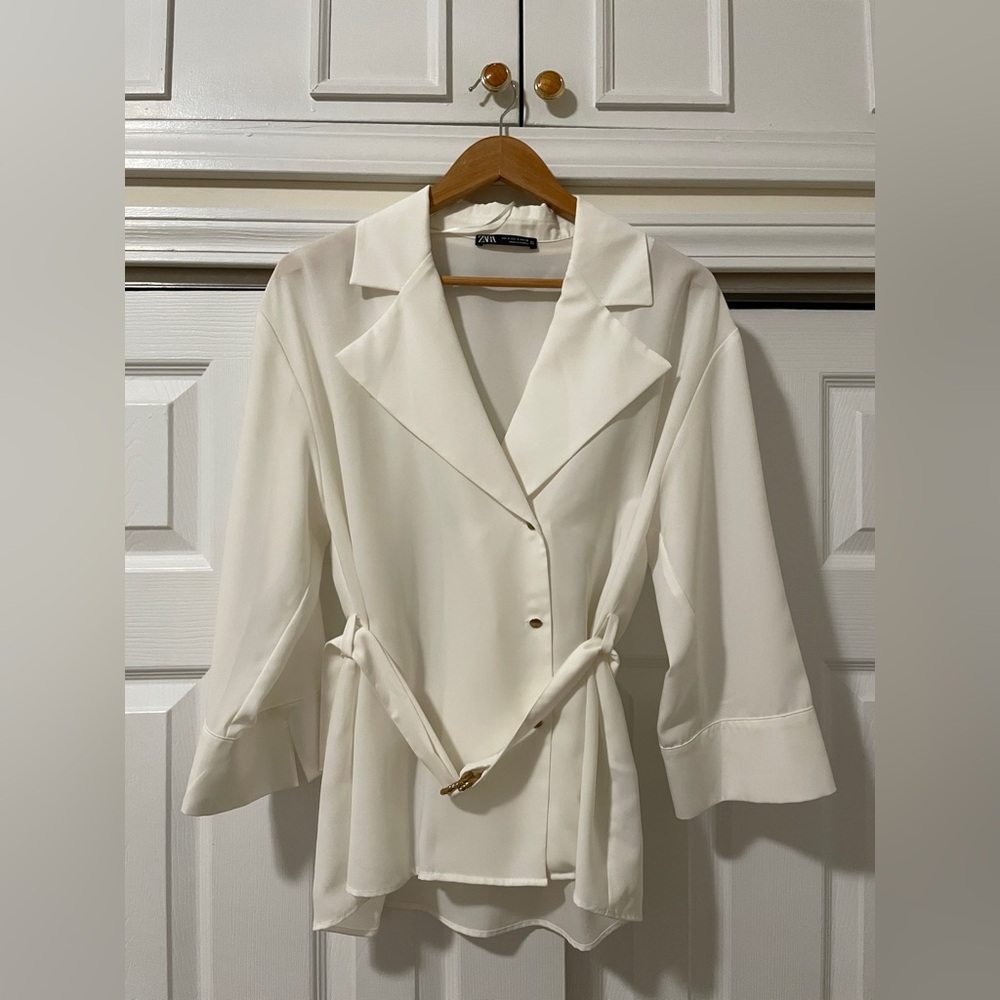 Zara Satin Effect Lapel Blouse Small - Picture 3 of 4